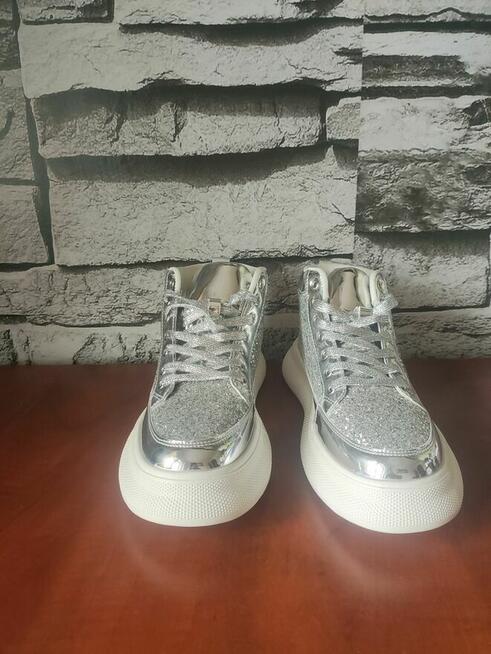 Buty Srebrne brokatowe trampki obuwie męskie Błyszczące