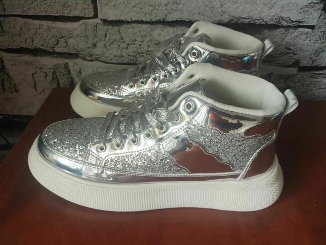 Buty Srebrne brokatowe trampki obuwie męskie Błyszczące