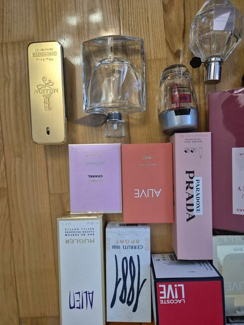 32 x Puste flakony z kartonikami po oryginalnych perfumach