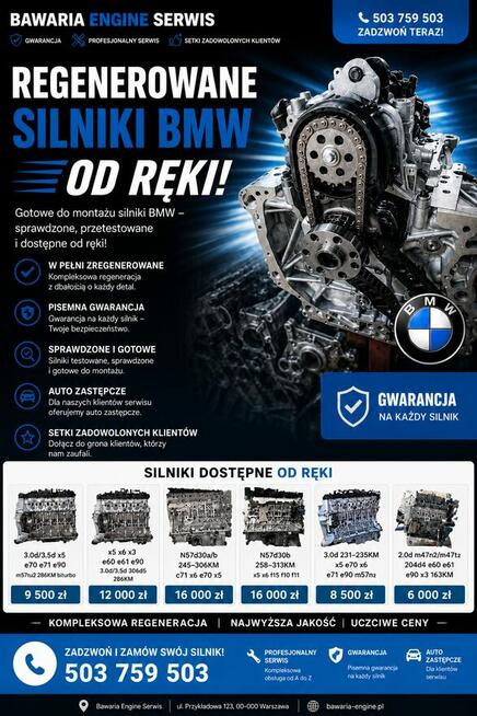 Regenerowane silniki BMW od ręki | Gwarancja | Dobór po VIN
