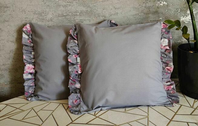 2 szt poszewki 40x40 bawełna szare z falbanką HandmadebyAmia