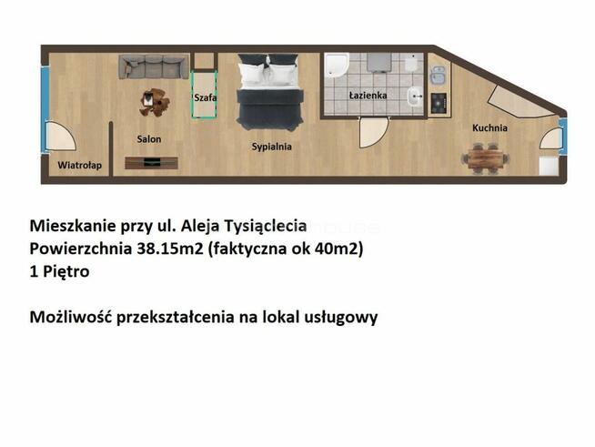 Mieszkanie lub lokal 38m2 - 1 piętro - po remoncie