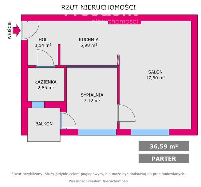 Dwa pokoje, niski blok, koło punktu 44