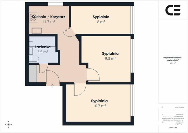 3 pokoje | blisko Sky Tower | 44,59 m² | klima