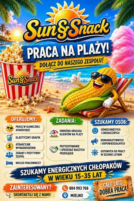 Praca sezonowa na plaży w Mielnie - Dniówki, Nocleg!