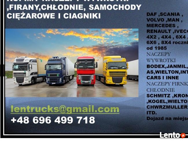 KUPIMY NACZEPY WYWROTKI FIRANKI CHLODNIE CIĄGNIKI SAMOCHODY