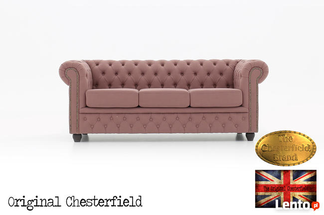 Chesterfield sofa 3 os z materialu Pitch roz