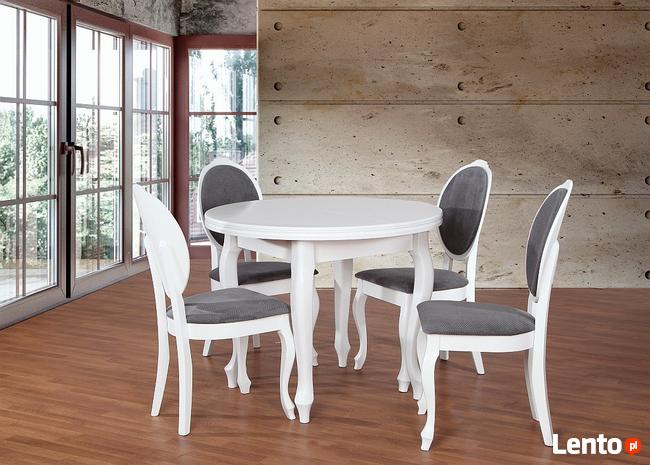 4 Krzesła + Stół biały rozkładany Okrągły Styl Ludwikowski