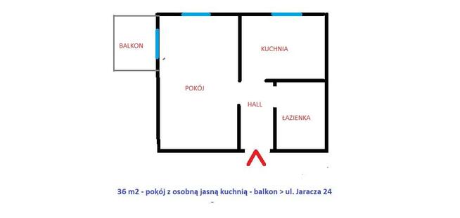 Żabiniec - 36 m2 - pokój z osobną jasną kuchnią, balkon
