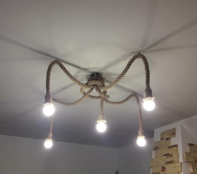 Lampa wisząca z liny żyrandol PAJĄK 5 ramion E27 handmade