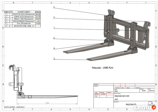 Paleciak widły do palet ciągnik tur euro ramka chwytak pazur