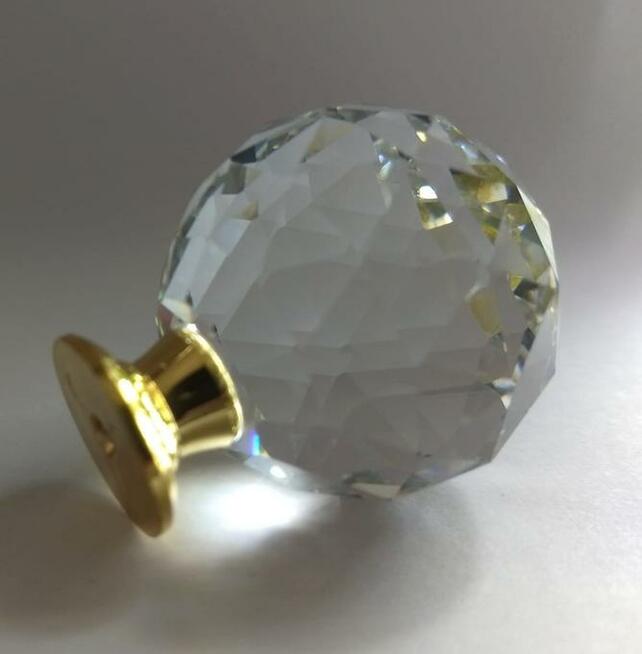 Gałka meblowa kryształowa- stopka złota