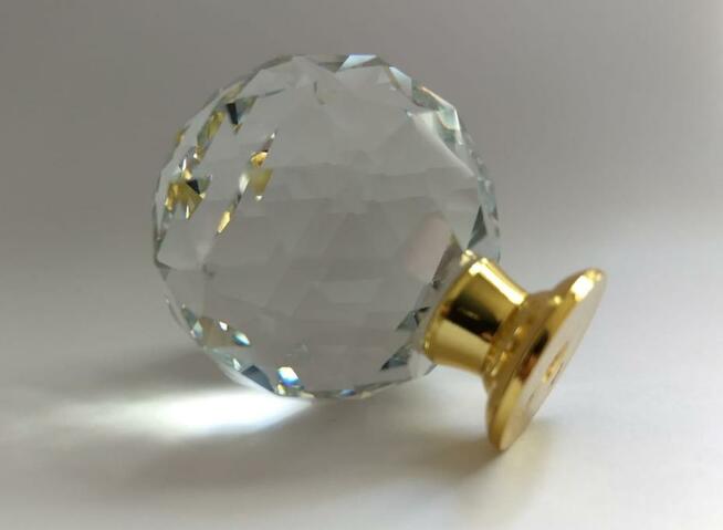 Gałka meblowa kryształowa- stopka złota