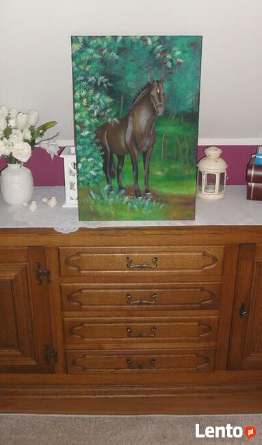 Obraz olejny koń w lesie