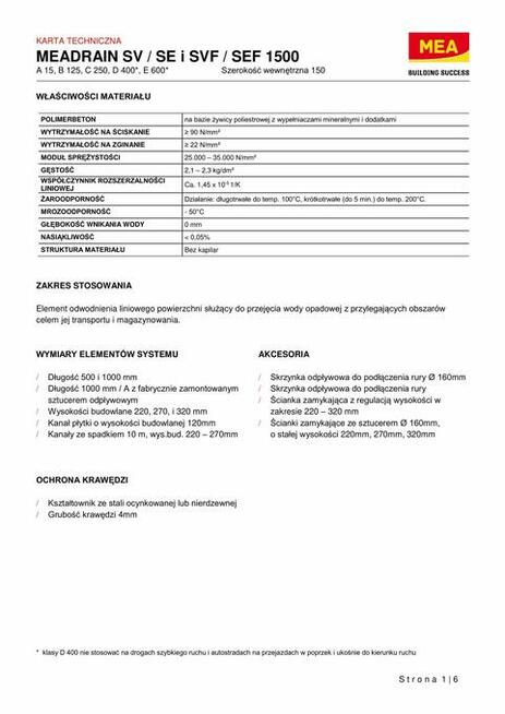 Koryta / kanały odwodnieniowe z polimerbetonu oraz żeliwa.