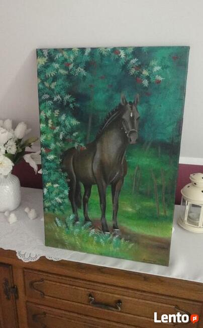 Obraz olejny koń w lesie