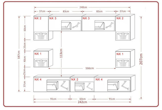 Meblościanka Nowara N1 Zestaw Mebli Salon LED 1A