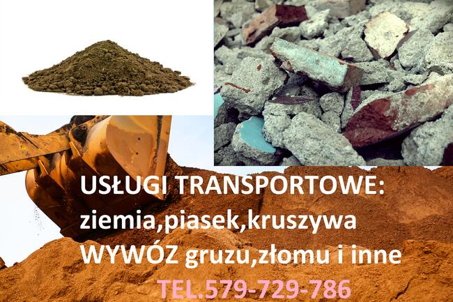 Transport ziemi, kruszyw, piasku, żwiru, dolomitu , kamieni.