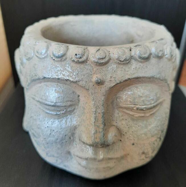 Budda doniczka pojemnik głowa ZEN srebrna osłonka twarz