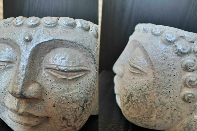 Budda doniczka pojemnik głowa ZEN srebrna osłonka twarz