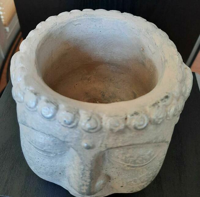 Budda doniczka pojemnik głowa ZEN srebrna osłonka twarz