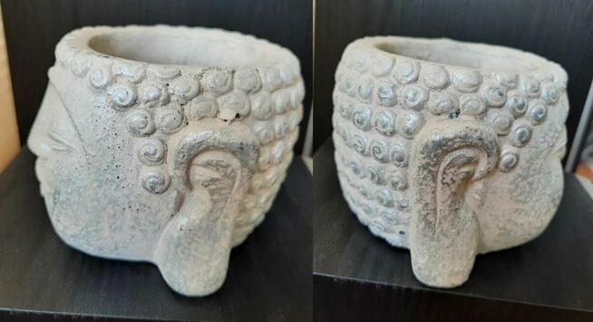 Budda doniczka pojemnik głowa ZEN srebrna osłonka twarz