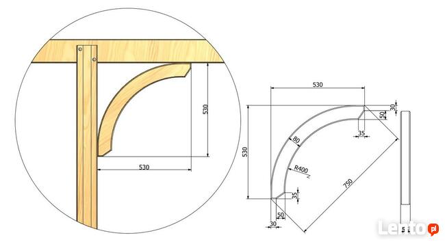 Miecz Odkos Wspornik słupa Altana Wiata Pergola Słup ozdoba