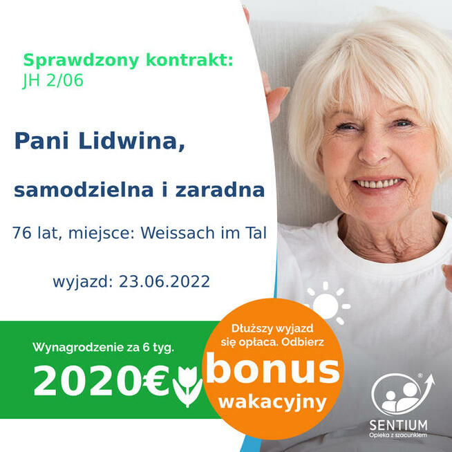 Pani Lidwina - ciepła, pogodna opieka w DE - 2020 plus bonus