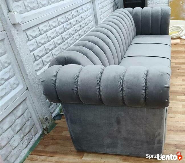 Sofa pikowana 260x90 z f spania szara