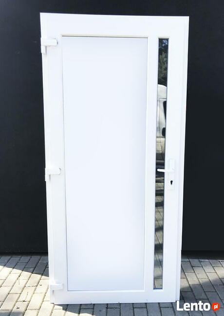 drzwi białe PVC od ręki szyba zewnętrzne 100x210 cieple