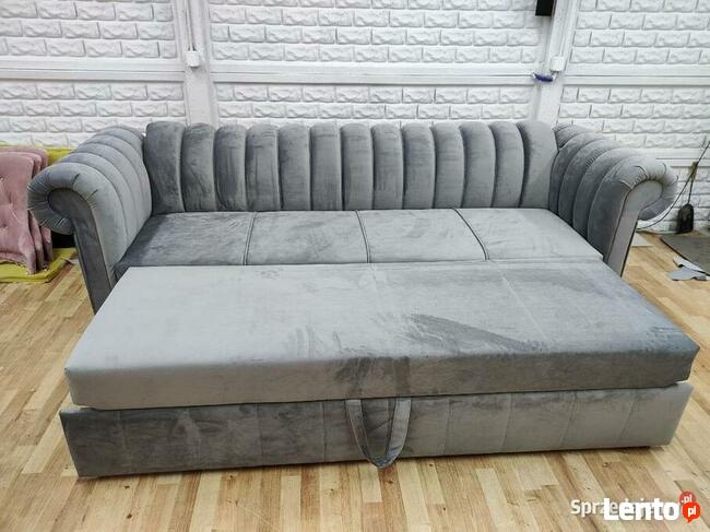 Sofa pikowana 260x90 z f spania szara