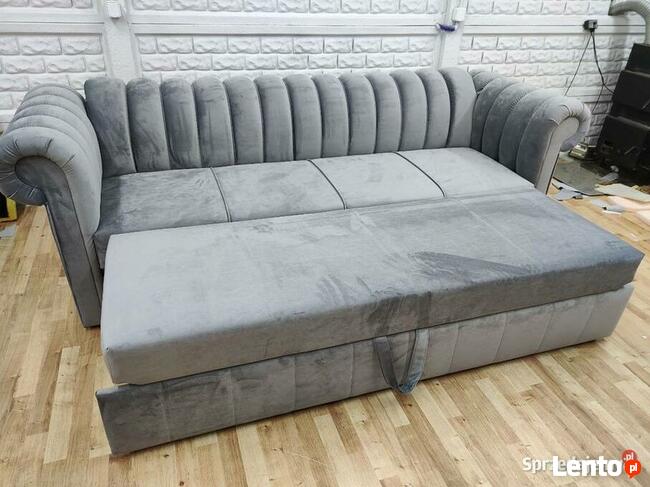 Sofa pikowana 260x90 z f spania szara