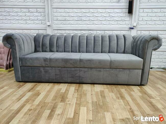 Sofa pikowana 260x90 z f spania szara