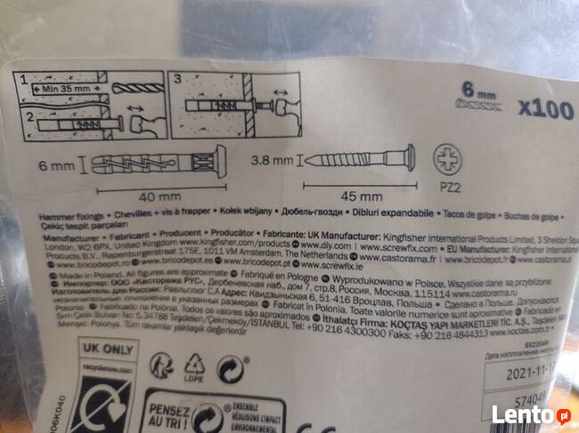 Kołki SM Diall nylonowe z grzybkiem 6 x 40 mm 20 szt.