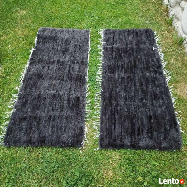 Dywan Narzuty Skóra Owcza Ciemny Grafit Tkany Antracyt
