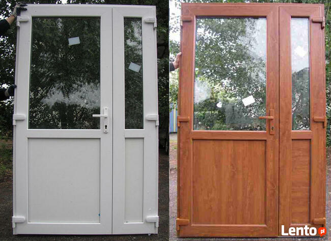 Drzwi PCV białe szyba panel 140x210 wejściowe zewnętrzne