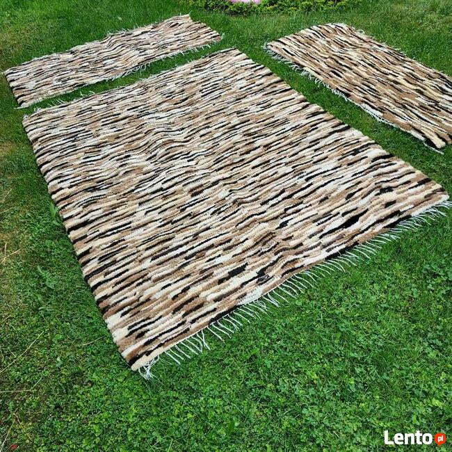 Ręcznie Tkane Dywany Narzuty Skóra Owcza Naturalna Komplet