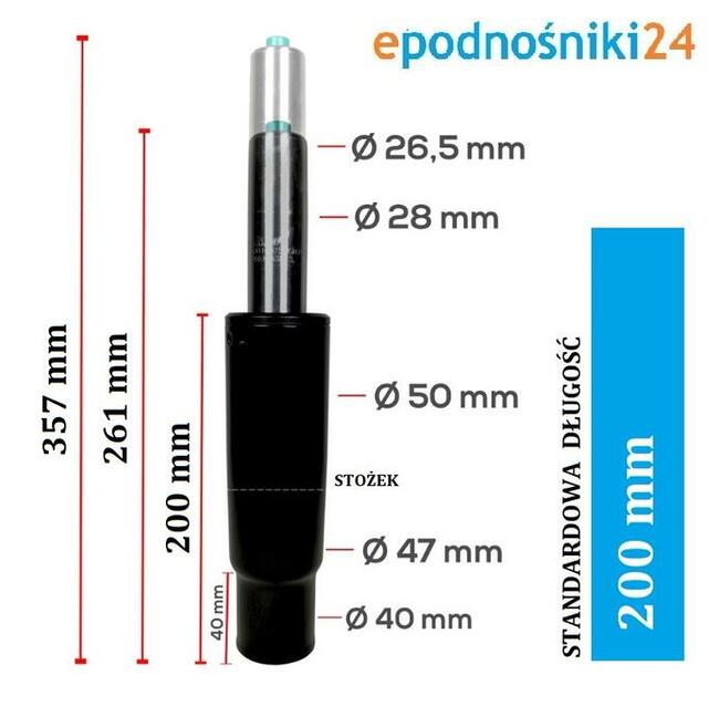 Siłownik podnośnik fotela 200/40 mm CZAR 150 KG 4K