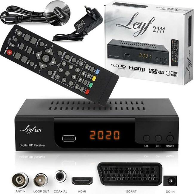 Tuner DVB-T2 Hevc Leyf 2111 + przewód HDMI