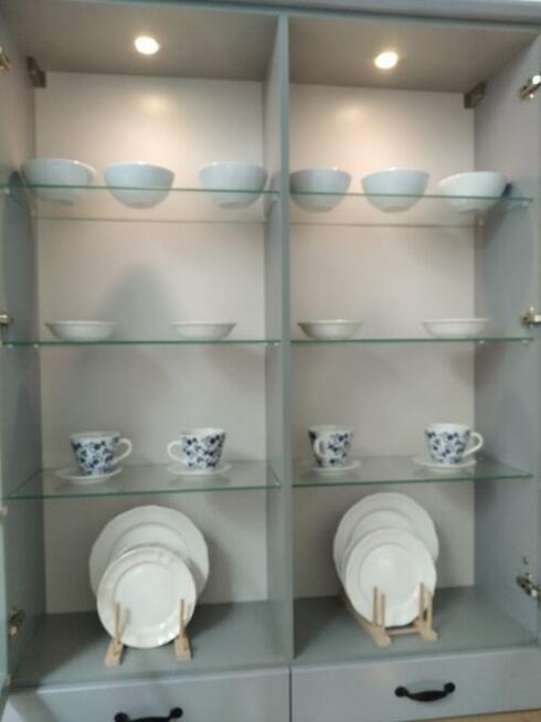 Zestaw mebli kuchennych RAL 7004 z blatem Dąb Lancelot