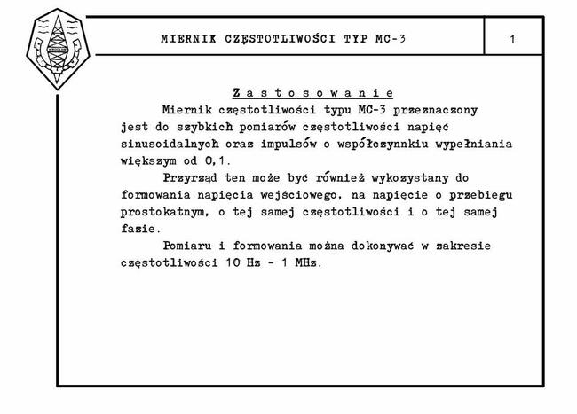 Instrukcja obsługi MIERNIK częstotliwości MC-3 Radiotechnika