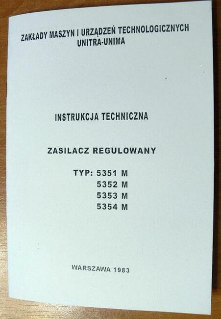 ZASILACZ 5351 UNITRA 5353 UNIMA instrukcja 5352