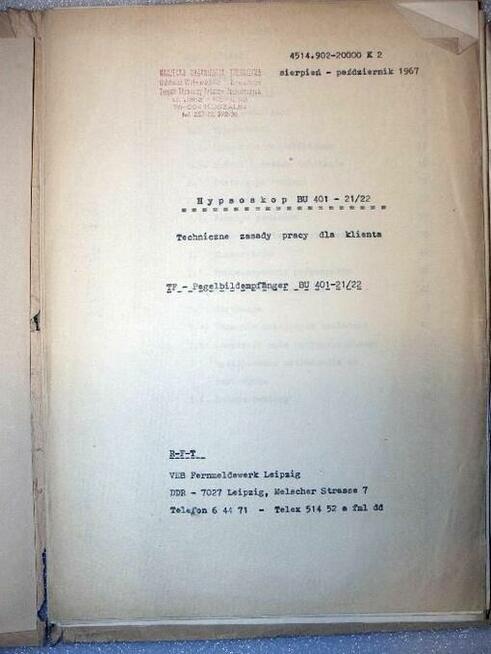 Instrukcja hypsoskop Pegelbildempfänger BU 401-21 RFT