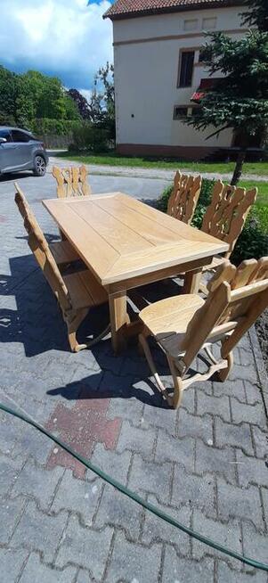 Stół oraz krzesła rzeźbione- dąb