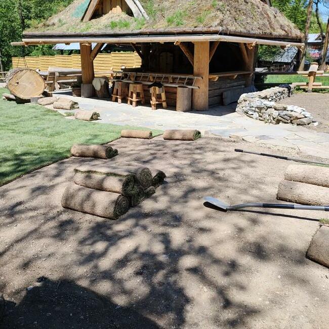 Trawnik z rolki z montażem i fakturą