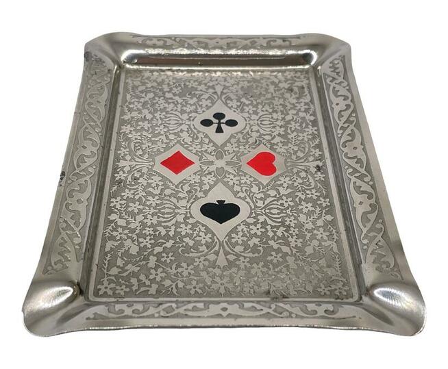 Popielniczka metalowa karciana brydżowa PRL