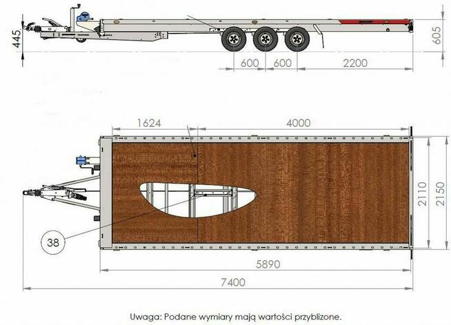 Laweta Unitrailer UNIPLAT 600/3 S 3-osiowa 600x215