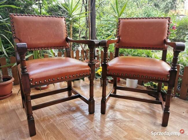 Krzesła zabytkowe kolonialne RETRO Drewno Skóra naturalna