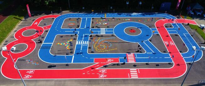 Stacjonarne miasteczko rowerowe, oznakowanie poziome.