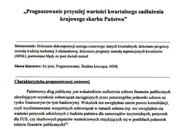 „Prognozowanie przyszłej wartości kwartalnego zadłużenia.